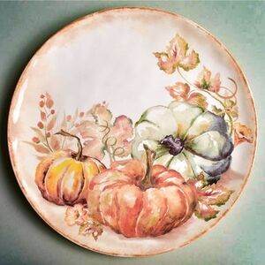 Pier 1 Harvest Blessing Pumpkin Earthenware 11in Dinner Plate Dish Discontinued